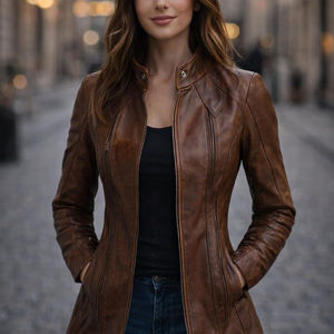 Women's Winter Genuine Leather Quilted Puffer Jacket Breathable & Waterproof Regular Length Outerwear - Product Image 1