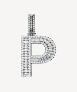 P Letter Pendant Charm Rhodium Plated Gold/Silver Emerald Cut Diamond Channel Setting Trendy Unisex Gift - Product Image 1