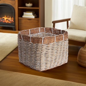 Best-Selling Large Cube Seagrass and Rattan Storage Basket - Wicker <b>Log</b> Holder <b>for</b> Indoor <b>Fireplace</b>, Ideal <b>for</b> Clothing - Product Image 6