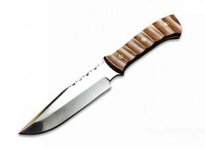 Couteau utilitaire artisanal en acier inoxydable avec manche rainuré en bois dur – Outil de préparation spécialisé - Product Image 5