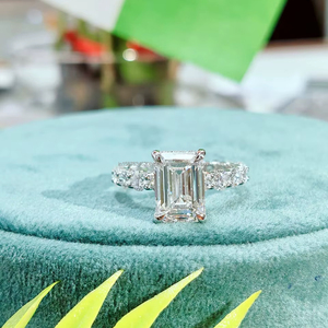 Elegant Emerald Cut Diamond Ring in White Gold Side <b>Stones</b> Timeless Luxury Design with Brilliant Sparkle Perfect Engagements - Product Image 1