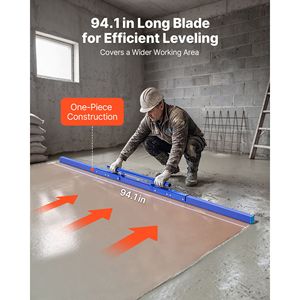 Planche à béton manuelle en alliage d'aluminium de 96 pouces avec niveau à bulle intégré, finition peinture poudrée bleue, légère - Product Image 2