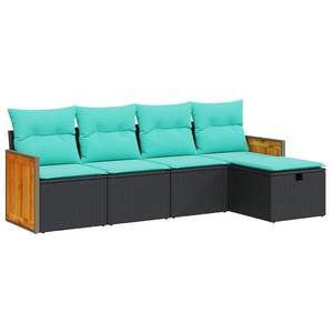 Ensemble de canapé de jardin en rotin PE noir 5 pièces avec housses amovibles - Product Image 2