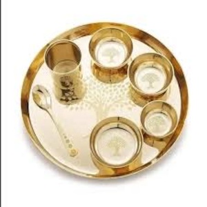 Hot Selling <b>6</b> Pcs Bronze <b>Dinnerware</b> Thali <b>Set</b> with Bowls Pudding and Glass Good Design ECK-2203 <b>for</b> Health Benefits Yoga Vintage - Product Image 3