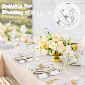 ชุดช้อนส้อมพลาสติกแบบใช้แล้วทิ้ง 100 ชุด ย่อยสลายได้ รีไซเคิลได้ พร้อมผ้าเช็ดปาก ปลอดสาร BPA เป็นมิตรกับสิ่งแวดล้อม แบบคลาสสิก - Product Image 6