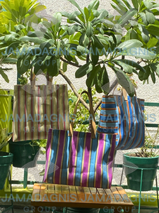 Jamadagnis Group High Quality Recycled Nylon Striped Shopping <b>Tote</b> Bags Custom Closure Vegan Leather Handles Women's Bags - Product Image 5