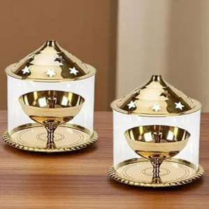 Silver Plated Glass Akhand Jyoti Diya Cover <b>Stand</b> for Home Temple Rituals, available at wholesale prices. - Product Image 2