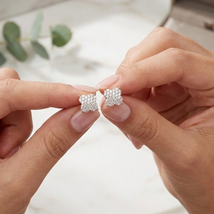 ต่างหูเพชรแท้ทรงกลม 0.60 กะรัต สำหรับผู้หญิง ทำจากทองคำขาว 14K |   ของขวัญเครื่องประดับทรงสี่เหลี่ยมคลาสสิก - Product Image 2