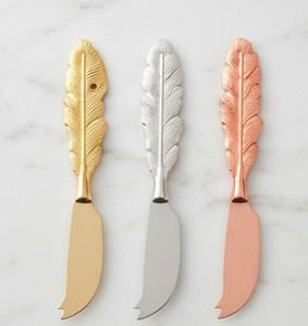 Feather Cheese <b>Knife</b> Stainless Steel <b>Spreader</b> Gold Silver Rose Gold Metal Handle Cheese Tool For Kitchen Use - Product Image 1