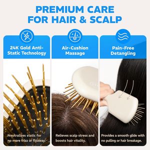 Cepillo para el Cabello Befanty Refinado con Oro de 24K y Mango de Madera de Haya para Uso Diario en el Hogar y Desenredado Suave - Product Image 4