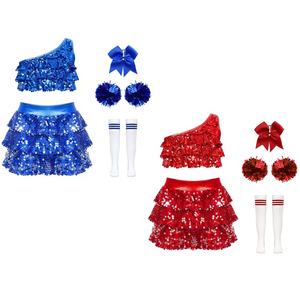 4-16 Kid Girls Cheerleading Performance Outfit <b>Crop</b> <b>Top</b> With Skirted <b>Shorts</b> Culottes <b>Set</b> For Party Competition Class Theme Party - Product Image 1