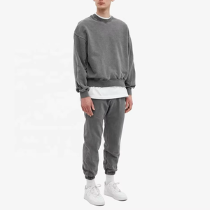 Sudadera de Cuello Redondo para Hombre, 280 g/m², Felpa Gruesa, Transpirable, Poliéster/Algodón, Color Negro Sólido Lavado, Estilo Vintage, Estampado 3D, Bordado - Product Image 5