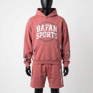Premium 320 GSM cotton fleece hoodie and shorts set <b>men</b> faded red custom screen print logo soft feel Hoodie Short Set <b>men's</b> - Product Image 5