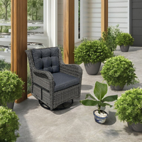 Fauteuil pivotant en rotin gris moderne pour l'extérieur, fabriqué à la main au Vietnam, avec coussins, structure en acier, imperméable et durable pour le mobilier de jardin