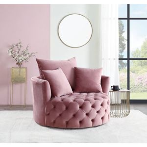 Poltrona Girevole Zunyas in Velluto Rosa per Soggiorno - Product Image 1