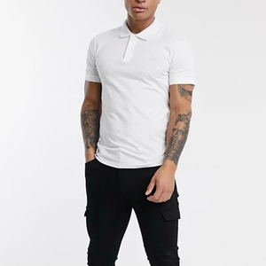 Polo homme blanc à manches courtes, couleur unie, en coton, style décontracté, boutonné, coupe classique, tissu tissé, anti-plis - Product Image 1