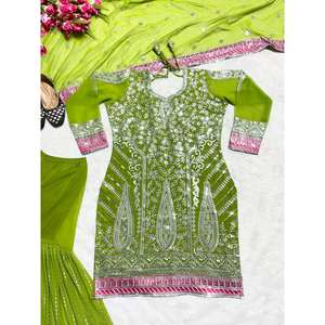 เสื้อ Sharara ปักที่สวยงามของผู้หญิงและชุด dupatta ที่มีลำดับการทำงาน - Product Image 6