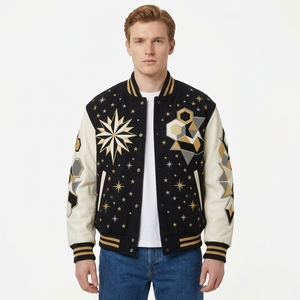 Blouson Bomber de Baseball Violet Royal Regal, Manches Texturées en Tissu Feutré, Col Côtelé, Patch Numéro 22, Fermeture à Boutons Pression - Product Image 5