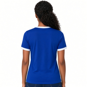 เสื้อยืดคอกลมสีน้ำเงินรอยัลสำหรับผู้หญิง Zeta Phi Beta แต่งขอบตัดสีด้วยตัวอักษรกรีกสีขาวเชนิลล์ เนื้อผ้านุ่มพรีเมียม สวมใส่สบายๆ สไตล์ลำลอง - Product Image 4