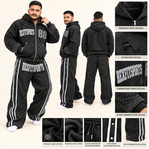 Ensemble de survêtement en polaire pour homme avec veste zippée et pantalon large, détails brodés, étiquette personnalisée, conception OEM ODM sur mesure - Product Image 1