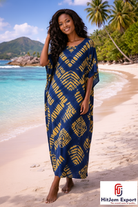 Vestido Kaftán de Playa para Mujer con Estampado Personalizado, Corte Holgado, para Verano, en Seda, Algodón, Rayón y Poliéster, Servicio de Fabricación al por Mayor - Product Image 4