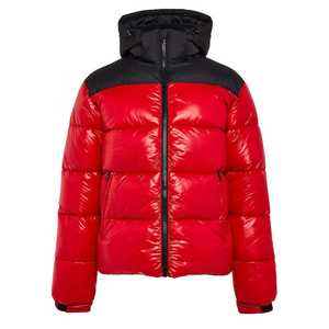 Reversible Hooded Waterproof Puffer <b>Jacket</b> Unisex Orange Blue Color Blocking Zipper Closure Winter Casual <b>Thick</b> Polyester <b>Fleece</b> - Product Image 1