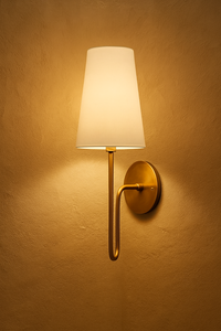 Aplique de Pared CH Hecho a Mano en Latón Envejecido Pulido, Estilo Antiguo, con Pantalla de Lino Moderno de Mediados de Siglo, por Calvin Handicraft - Product Image 3