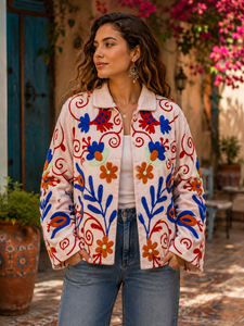 Chaqueta de algodón bordada Suzani para Halloween |   Ropa exterior con estampado floral estilo bohemio - Product Image 1