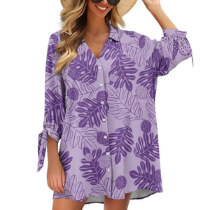 Camisa Hawaiana Personalizada para Mujer con Estampado de Hojas de Ulu, Estilo Casual Hawaiano, Proveedor de Moda Bajo Demanda, Vestido Elegante de Verano - Product Image 2