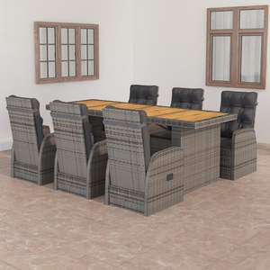 Conjunto de comedor para exteriores de 7 piezas, colección de muebles de jardín de ratán sintético gris - Product Image 1