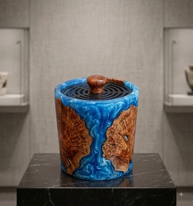 Brûleur d'encens en résine de bois, support d'encens en marbre bleu, diffuseur d'aromathérapie artisanal pour la décoration de la maison et du temple - Product Image 2
