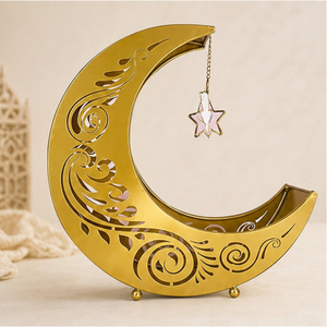 Luxury Gold Metal Ramadan Serving Tray for Dates and <b>Chocolates</b> Hollow-Out Crescent Moon Eid Mubarak Dessert Platter - Product Image 5