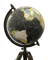 Globe terrestre noir de qualité supérieure avec support en bois, design Art Déco rotatif, écologique, durable, design de bureau traditionnel