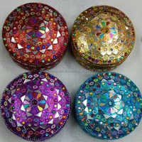 Boîte à bijoux en métal artisanale indienne avec un ensemble de 2 boîtes à perles pour l'emballage de bijoux, boîte à cadeaux de luxe pour mariage, cadeaux d'Inde
