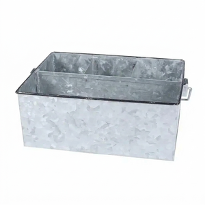 Galvanized Metal Divided Storage <b>Caddy</b> with Wooden Handles Industrial <b>Tool</b> Organizer Basket Divided Metal Storage Bucket - Product Image 5