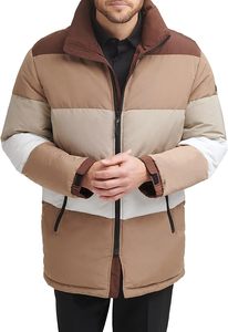 Blouson matelassé pour homme à blocs de couleur, col montant, coupe-vent, rembourrage en polyester, hiver, décontracté, coupe régulière, fermeture éclair - Product Image 6