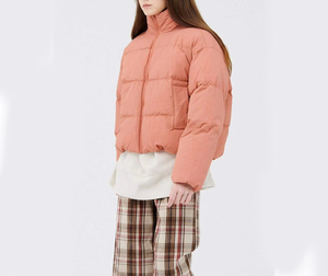 Chaqueta acolchada de coral para mujer, cuello alto, manga larga, abrigo cálido de invierno con cierre de cremallera, color sólido, manga gruesa abullonada - Product Image 5