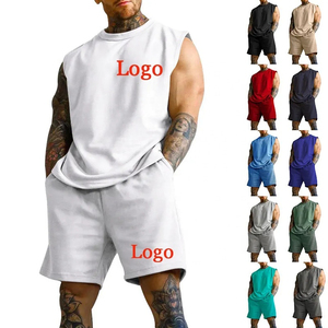 Ensemble débardeur et short vert sans manches pour homme, col rond, couleur unie, tricoté en coton et élasthanne, respirant, tenue décontractée d'été - Product Image 6