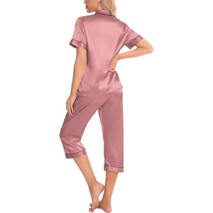 Shell Button Satin Pajama Set Full Sleeve Shawl Collar Wide Leg <b>Pants</b> Drawstring Waist Night Suit - Product Image 3