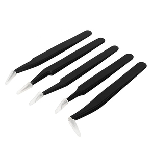 Eyelash Tweezers Set Stainless Steel Lash Extension Tweezers Straight Curved Tips with <b>Case</b> - Product Image 1