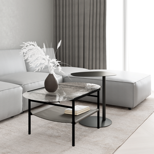 Modern Minimalist Black Metal Side <b>Table</b> with <b>Round</b> Base Contemporary <b>Small</b> Coffee <b>Table</b> for Living Room Bedroom Hotel Furniture - Product Image 2