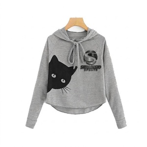 Custom Cute <b>Black</b> Graphic Crop Hoodie <b>Womens</b> Grey Raglan Sleeve Pullover Sweatshirt Short Hooded Tops Wholesale Factory - Product Image 1