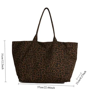 Bolso Tote de Lona con Estampado de Leopardo para Mujer, Bolso de Hombro Casual, Abierto, de Gran Capacidad, para Uso Diario - Product Image 6