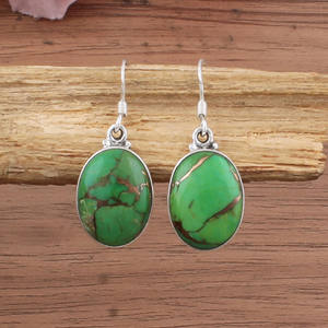 Boucles d'oreilles de luxe en cuivre vert naturel, argent sterling 925, faites à la main, goutte d'eau, pierre précieuse, style bohème, bijoux - Product Image 6