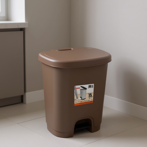 Cestino per Rifiuti Marrone con Coperchio Ribaltabile da 18L, Pratico Contenitore per Casa o Ufficio - Product Image 2