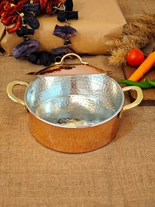 Olla de Cobre Redonda de Diseño Vintage con Tapa, Utensilios de Cocina de Metal Duradero con Asa de Acero Inoxidable - Product Image 2