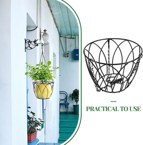 Panier suspendu pour pots de fleurs avec cadre ajouré incurvé, chaîne et crochet, support de plantes pour intérieur, extérieur, balcon, jardin - Product Image 4