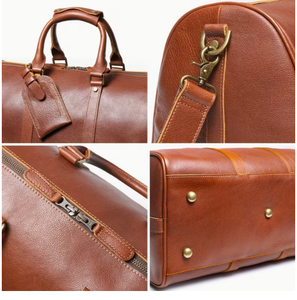 Leather Duffel <b>Bag</b> Vintage Travel Gym Weekender Overnight <b>Bag</b> Large Capacity Zipper Shoulder Handbag Brown 44cm x 23cm x 27.5cm - Product Image 6