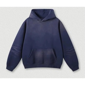 Mens Blue Hooded Tracksuit Set Solid Color Casual Jogger Pants Full Length <b>Sweatshirt</b> Drawstring Loose Fit Cotton Two Piece Suit - Product Image 6