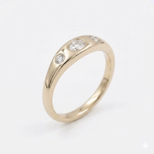 Bague de fiançailles trois pierres en or massif 14K, sertie en clos, avec diamant de laboratoire ovale certifié IGI, couleur E, clarté VVS, 0,30 carats au total, style signet East West - Product Image 2